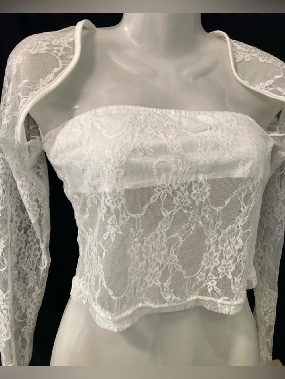 SHEIN White Lace Crop Top Long Sleeve Open Back Sheer Y2K Size S